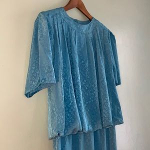 VINTAGE Ms. CHAUS Blue Smocked Midi Dress